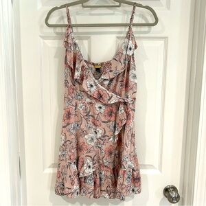 Prince & Fox Junior Floral Wrap V-Neck Ruffle Mini Dress Tunic Sz L Strappy